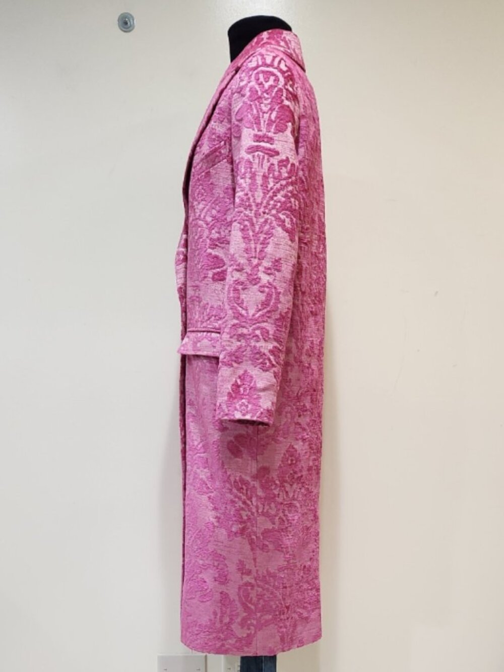 🦋🔥💋UBER GORGE!💋🦋🔥70's Inspired Pink Floral Jacquard Tapestry Trench Coat - Picture 4 of 16
